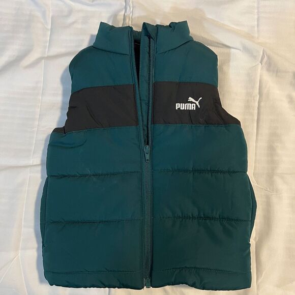 PUMA Kids Puffer Vest Forest Green‎ Black Quilted Sleeveless Winter Jacket US 4T - Picture 1 of 7
